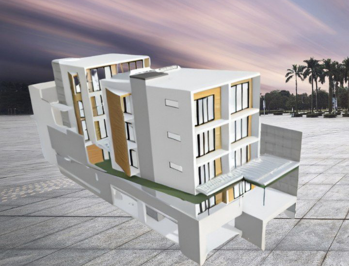 Modern building architectural model, exterior view