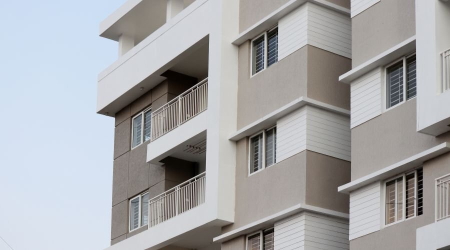 Modern apartment building exterior with balconies