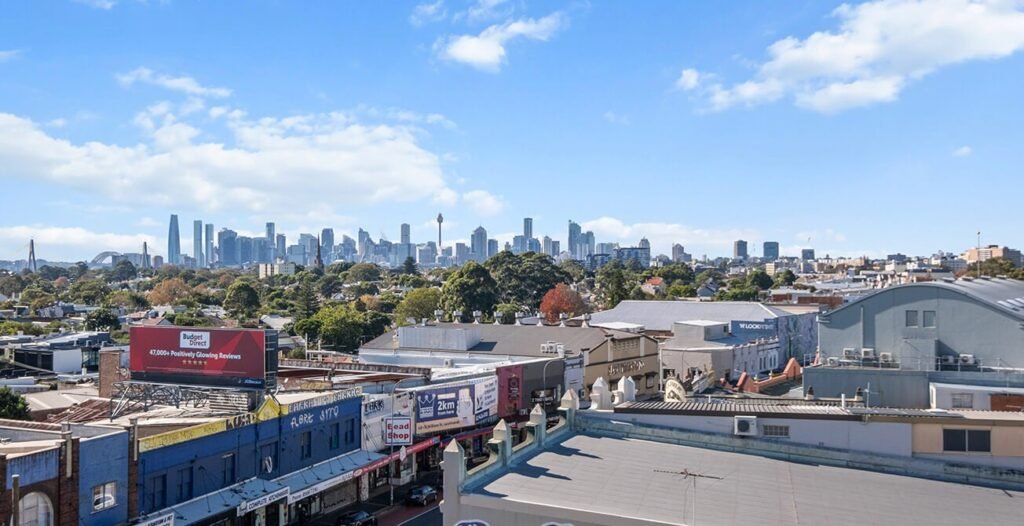 Sydney skyline with buildings and blue sky